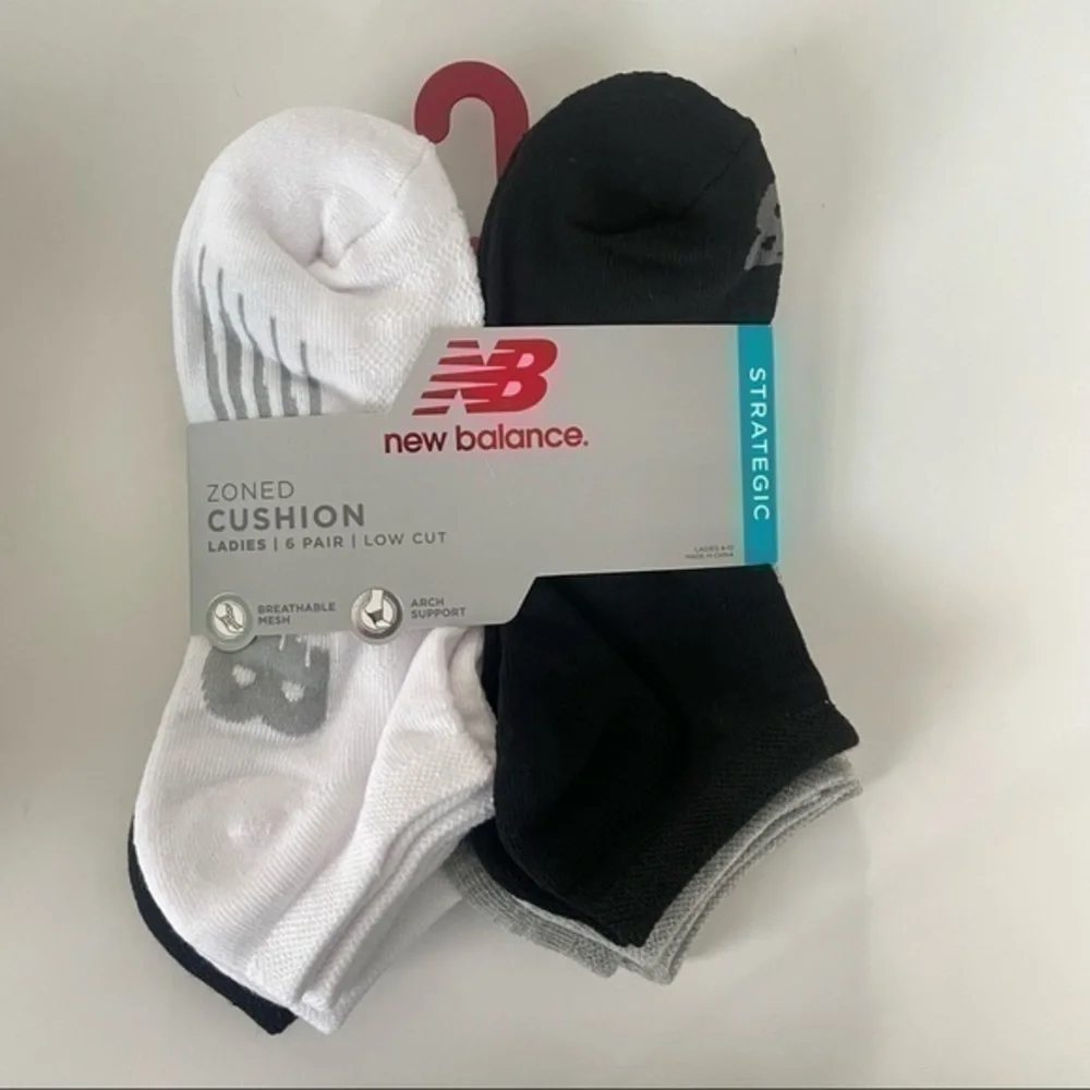New Balance women’s low cut socks white black gray 6 pack size 4-10